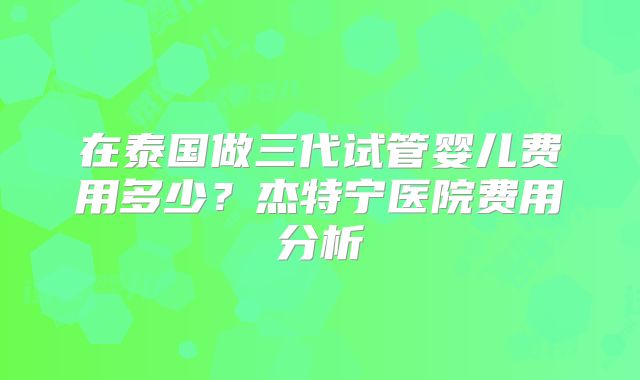 在泰国做三代试管婴儿费用多少?杰特宁医院费用分析