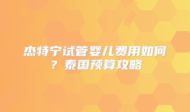 杰特宁试管婴儿费用如何？泰国预算攻略