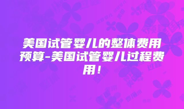 美国试管婴儿的整体费用预算-美国试管婴儿过程费用！