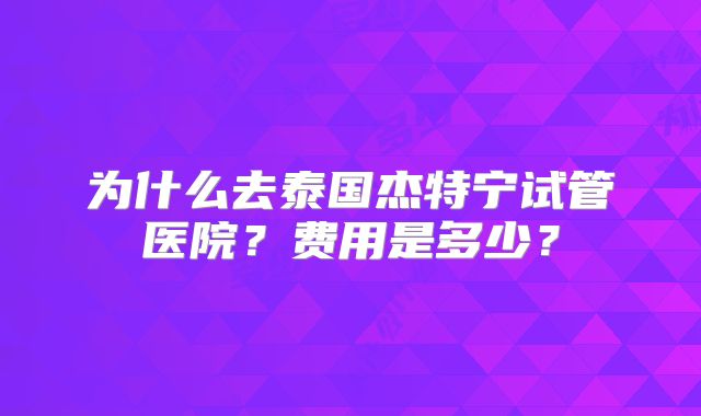 为什么去泰国杰特宁试管医院？费用是多少？