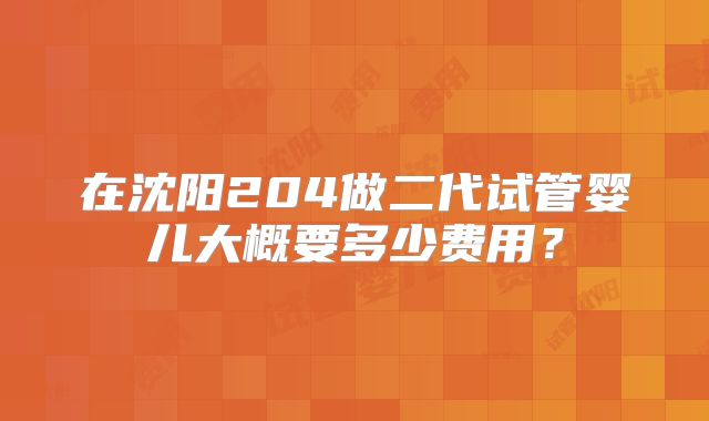 在沈阳204做二代试管婴儿大概要多少费用？
