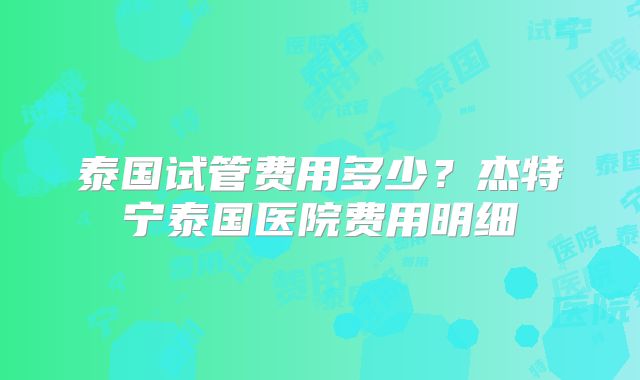 泰国试管费用多少？杰特宁泰国医院费用明细