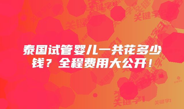泰国试管婴儿一共花多少钱？全程费用大公开！