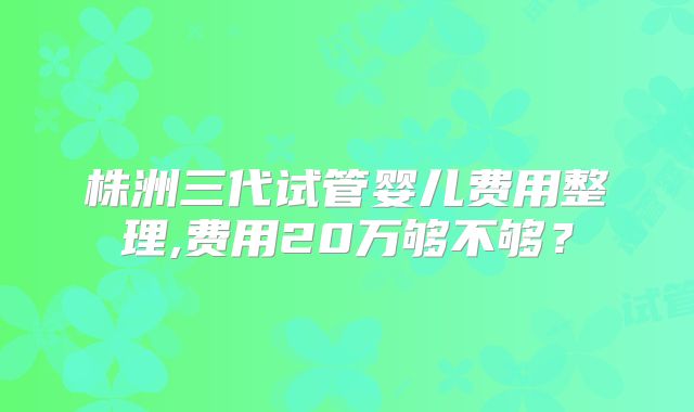 株洲三代试管婴儿费用整理,费用20万够不够？