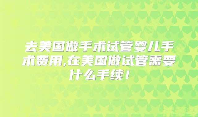 去美国做手术试管婴儿手术费用,在美国做试管需要什么手续！