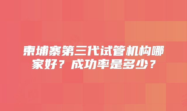 柬埔寨第三代试管机构哪家好？成功率是多少？