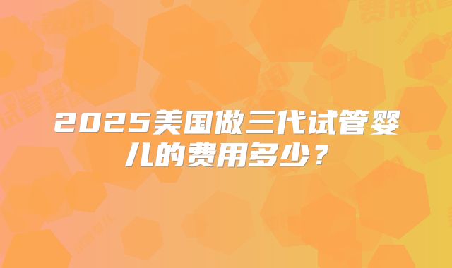 2025美国做三代试管婴儿的费用多少？