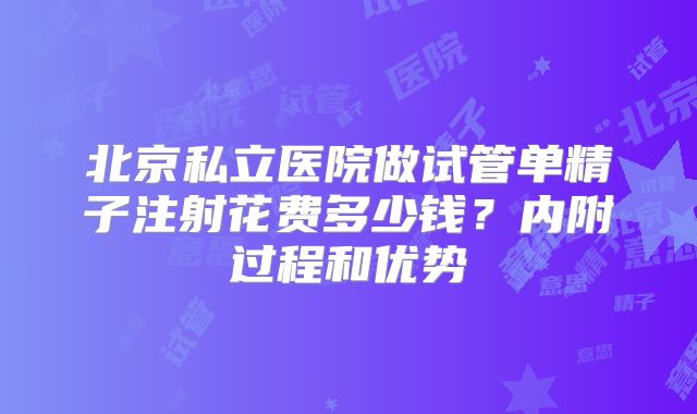 北京私立医院做试管单精子注射花费多少钱？内附过程和优势