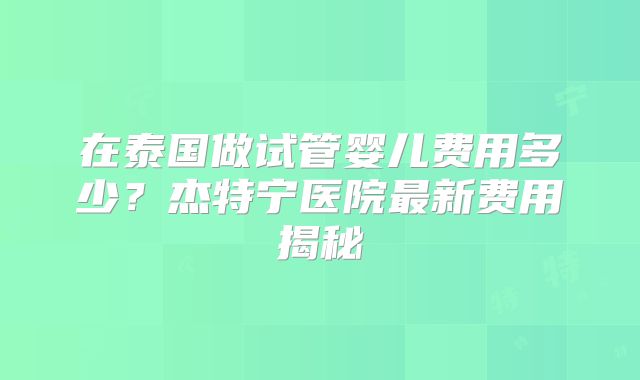 在泰国做试管婴儿费用多少？杰特宁医院最新费用揭秘