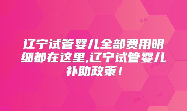 辽宁试管婴儿全部费用明细都在这里,辽宁试管婴儿补助政策！