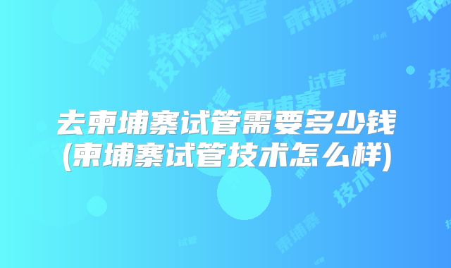 去柬埔寨试管需要多少钱(柬埔寨试管技术怎么样)