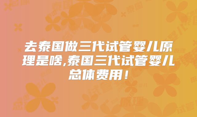 去泰国做三代试管婴儿原理是啥,泰国三代试管婴儿总体费用！