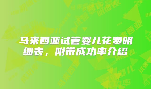 马来西亚试管婴儿花费明细表，附带成功率介绍