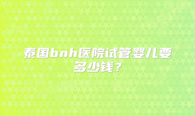 泰国bnh医院试管婴儿要多少钱？