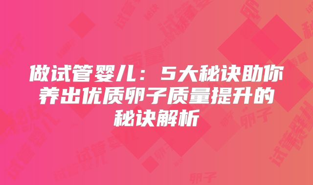 做试管婴儿：5大秘诀助你养出优质卵子质量提升的秘诀解析