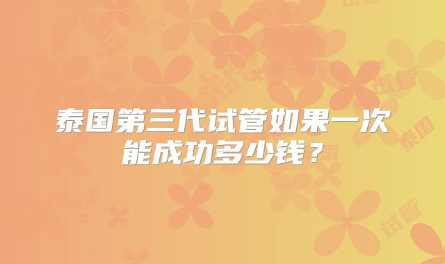 泰国第三代试管如果一次能成功多少钱？