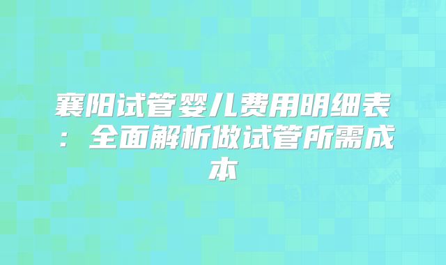 襄阳试管婴儿费用明细表：全面解析做试管所需成本