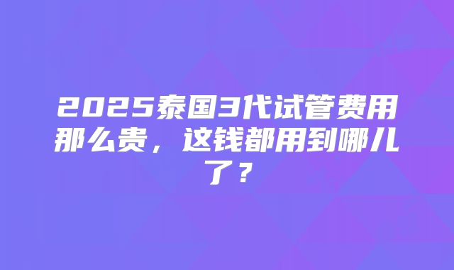 2025泰国3代试管费用那么贵，这钱都用到哪儿了？