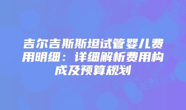 吉尔吉斯斯坦试管婴儿费用明细：详细解析费用构成及预算规划