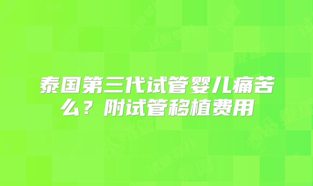 泰国第三代试管婴儿痛苦么?附试管移植费用