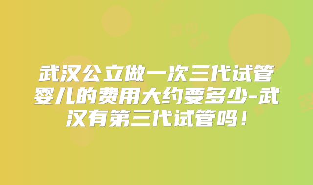 武汉公立做一次三代试管婴儿的费用大约要多少-武汉有第三代试管吗!