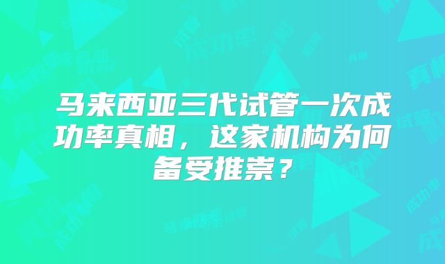 马来西亚三代试管一次成功率真相，这家机构为何备受推崇？