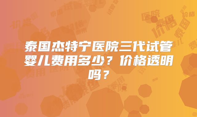 泰国杰特宁医院三代试管婴儿费用多少？价格透明吗？