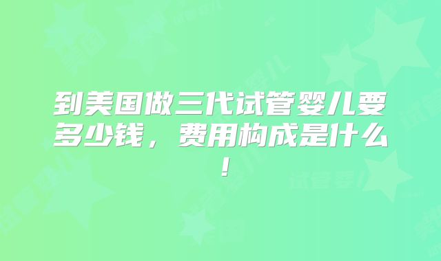 到美国做三代试管婴儿要多少钱，费用构成是什么！