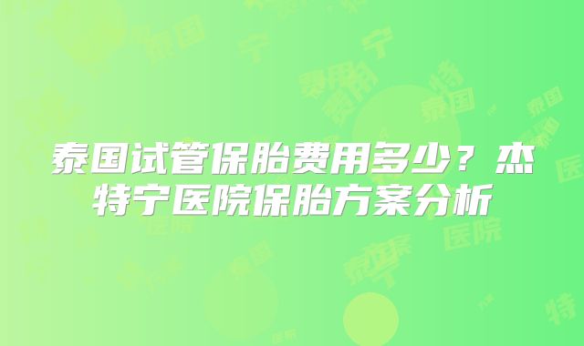 泰国试管保胎费用多少？杰特宁医院保胎方案分析