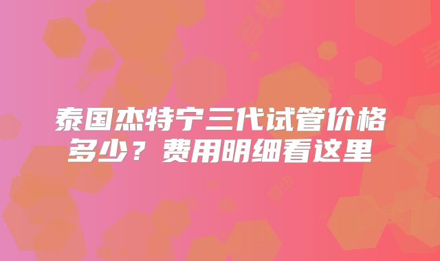 泰国杰特宁三代试管价格多少？费用明细看这里