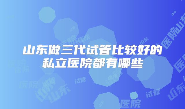 山东做三代试管比较好的私立医院都有哪些