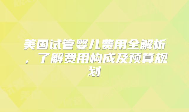 美国试管婴儿费用全解析，了解费用构成及预算规划