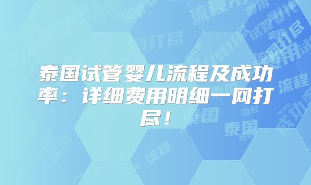 泰国试管婴儿流程及成功率：详细费用明细一网打尽！