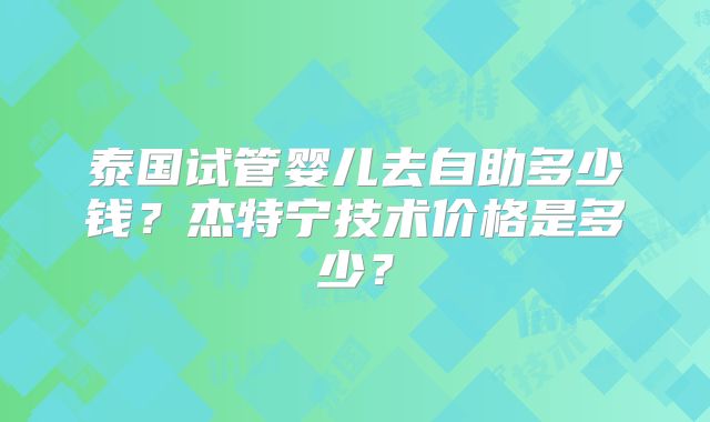 泰国试管婴儿去自助多少钱？杰特宁技术价格是多少？