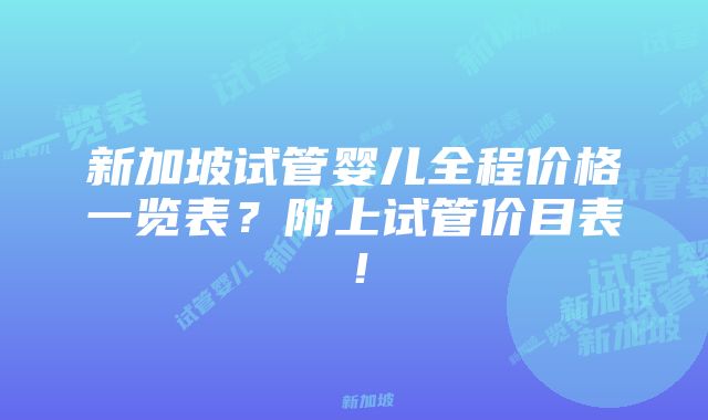 新加坡试管婴儿全程价格一览表？附上试管价目表！