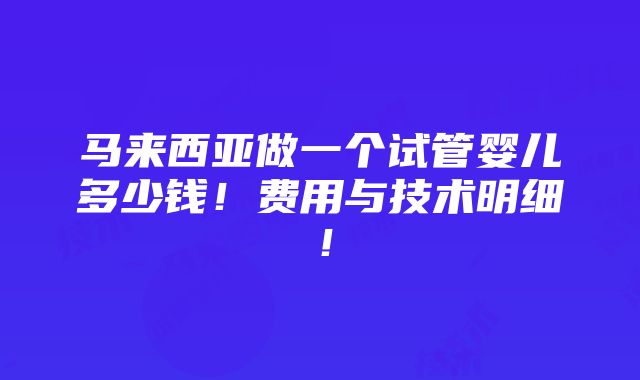 马来西亚做一个试管婴儿多少钱！费用与技术明细！