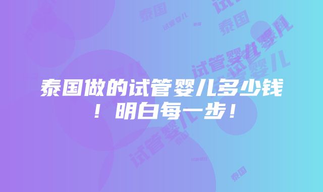 泰国做的试管婴儿多少钱！明白每一步！