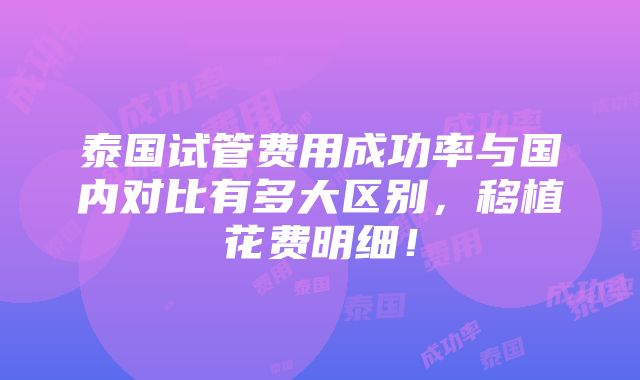 泰国试管费用成功率与国内对比有多大区别，移植花费明细！