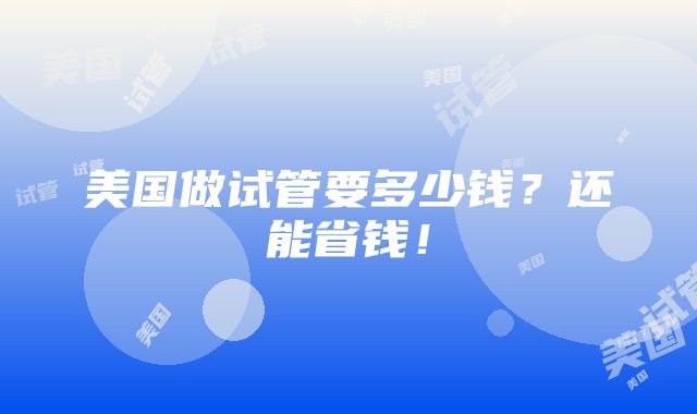 美国做试管要多少钱？还能省钱！