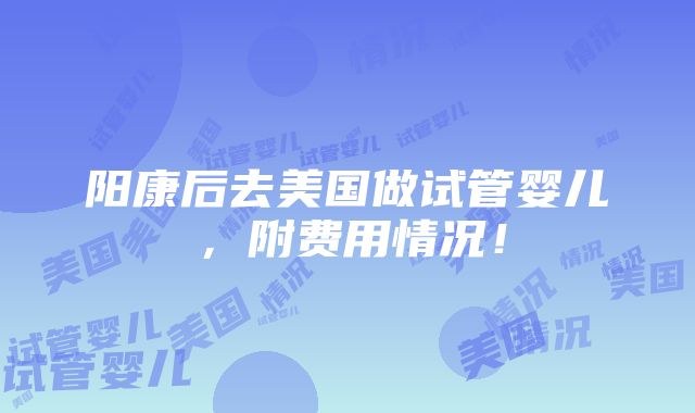 阳康后去美国做试管婴儿，附费用情况！