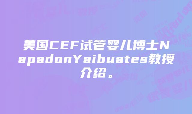 美国CEF试管婴儿博士NapadonYaibuates教授介绍。