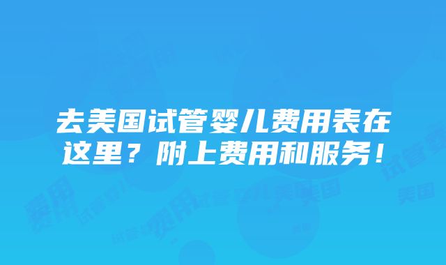 去美国试管婴儿费用表在这里？附上费用和服务！