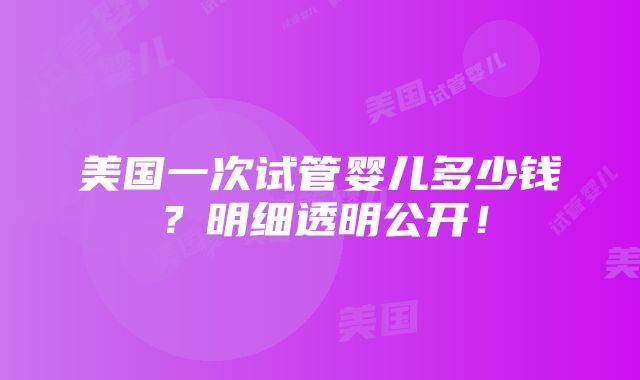 美国一次试管婴儿多少钱？明细透明公开！