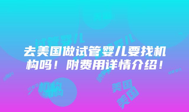 去美国做试管婴儿要找机构吗！附费用详情介绍！