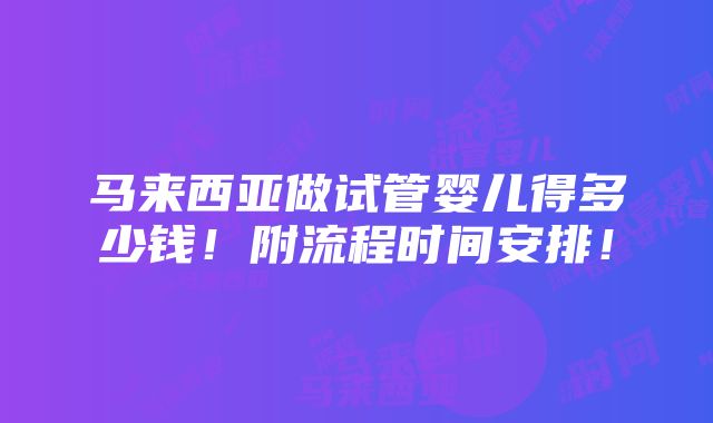 马来西亚做试管婴儿得多少钱！附流程时间安排！