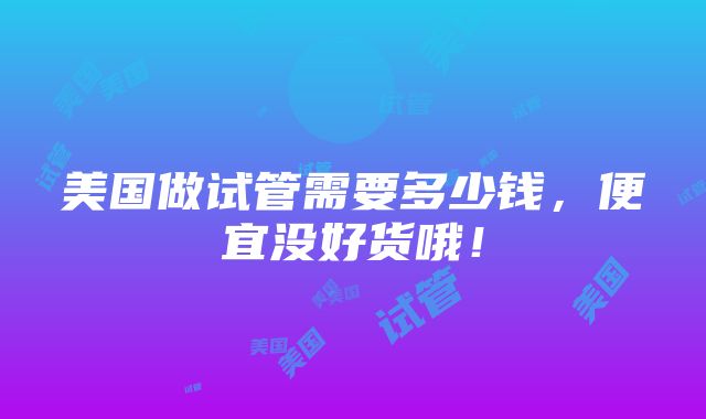 美国做试管需要多少钱，便宜没好货哦！