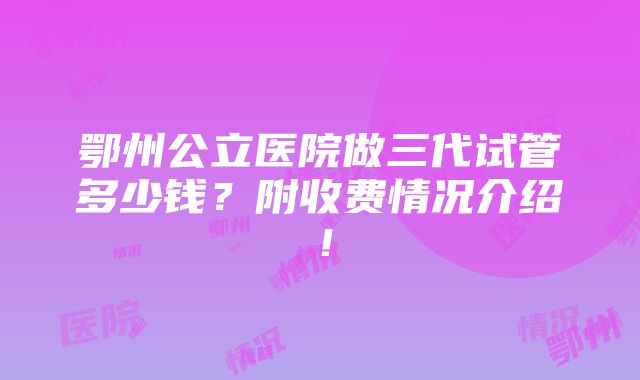 鄂州公立医院做三代试管多少钱？附收费情况介绍！