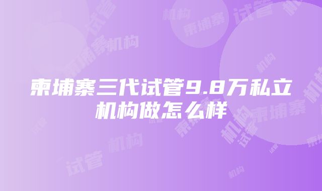 柬埔寨三代试管9.8万私立机构做怎么样