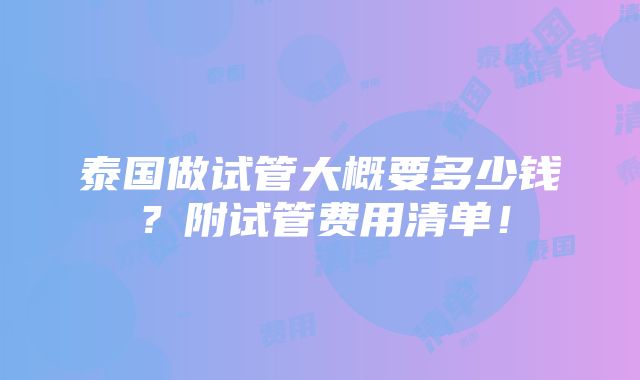 泰国做试管大概要多少钱？附试管费用清单！