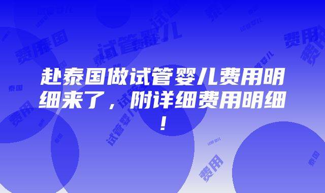 赴泰国做试管婴儿费用明细来了，附详细费用明细!